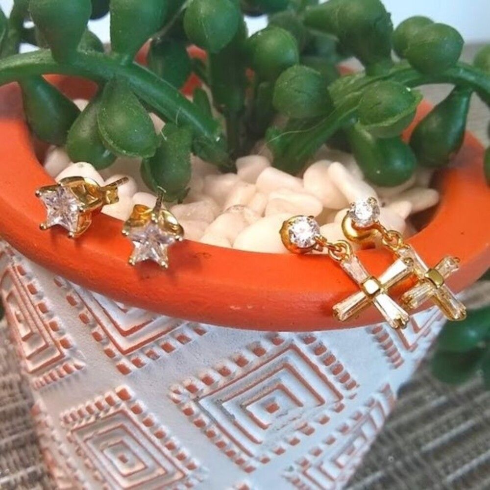 Shining Star & Cross Earring Duo